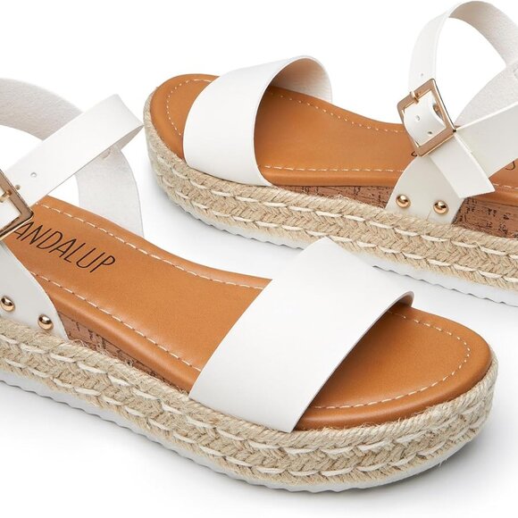 Women's Espadrille Wedge Sandals Synthetic Sole Open Toe Ankle Strap 9 - Picture 4 of 5